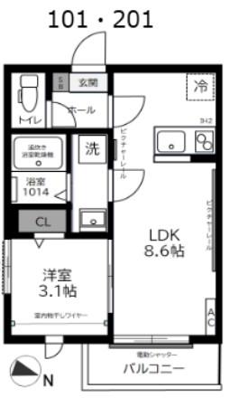 ガーデンヒルズ宮原(1LDK/2階)の間取り写真