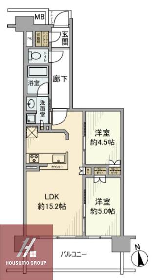 シエリアシティ千里山D棟(2LDK/2階)の間取り写真