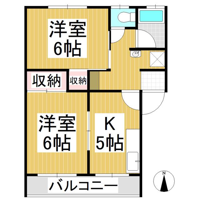 フラット三輪A棟(2K/2階)の間取り写真