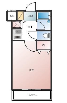 シャトラン弓木壱番館(1K/2階)の間取り写真