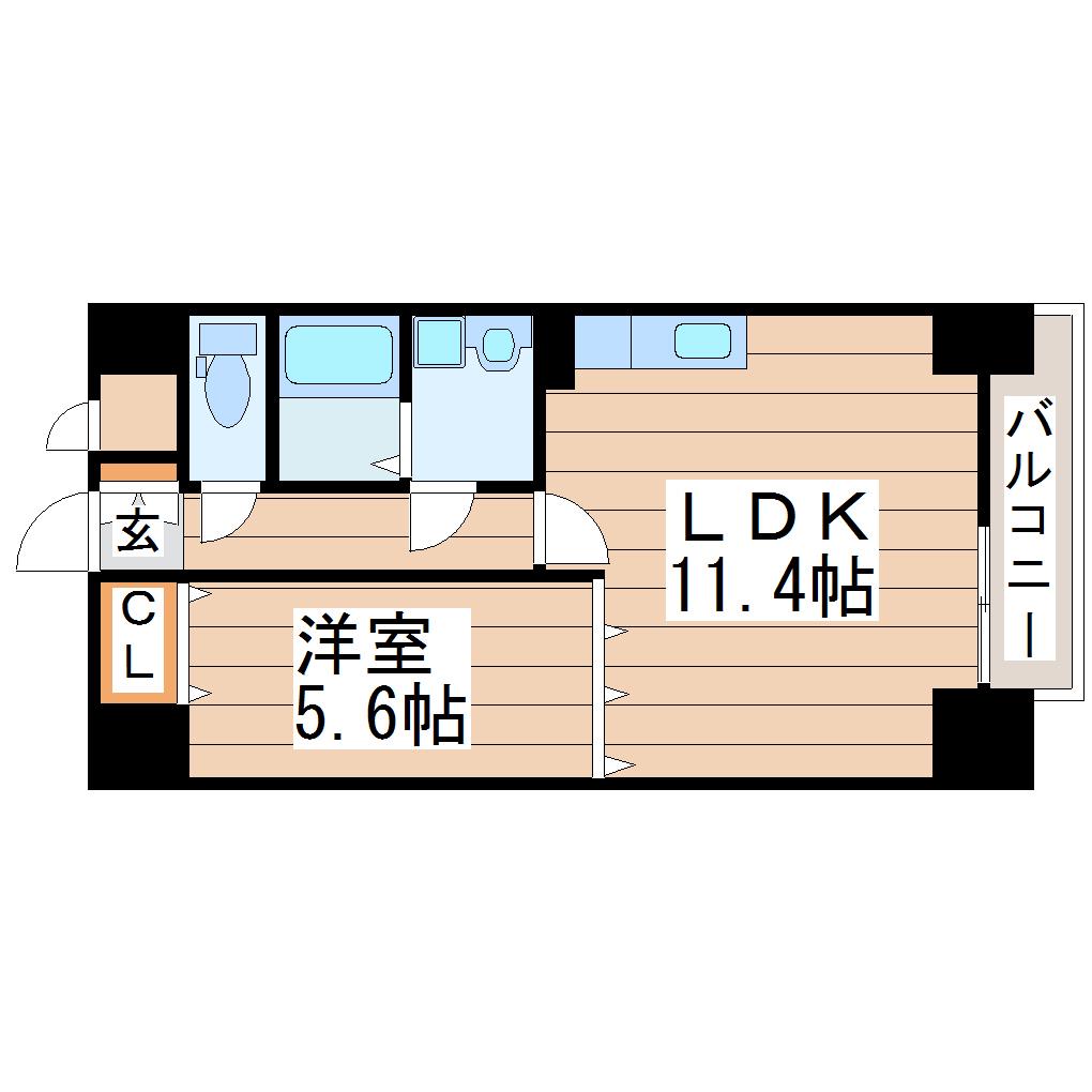 県庁前レジデンス(1LDK/10階)の間取り写真
