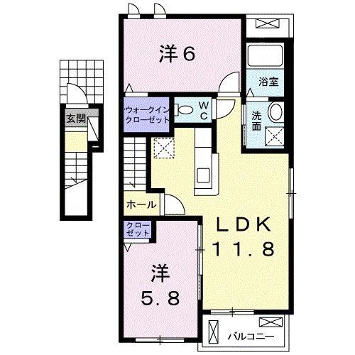 マロン・リジェール川内II A棟(2LDK/2階)の間取り写真