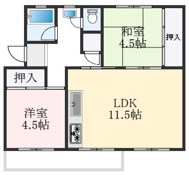 鶴山第二7号棟(2LDK/5階)の間取り写真