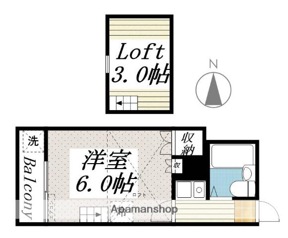 ゼフィランサス衣笠(1K/2階)の間取り写真