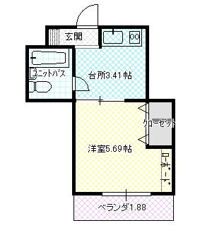 サンハイツ本町(1K/2階)の間取り写真