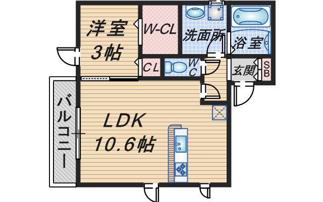 カトルセゾン(1LDK/1階)の間取り写真