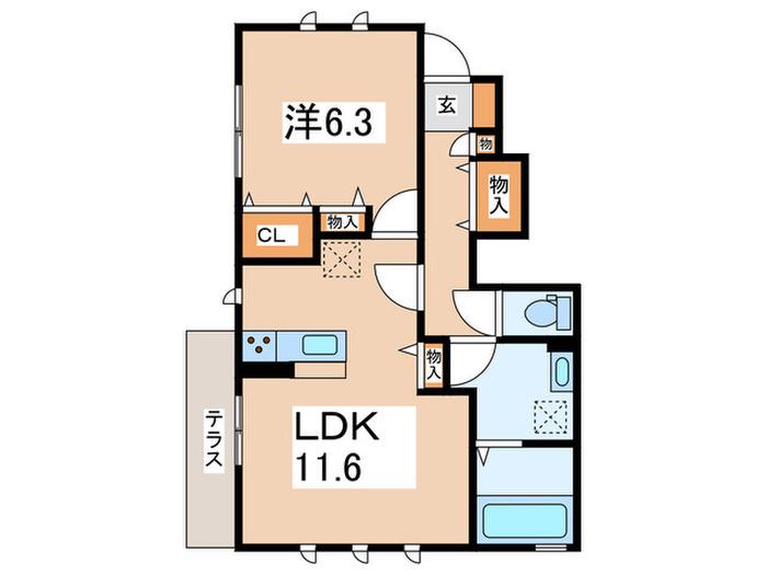 ビラージュ玉川学園 A(1LDK/1階)の間取り写真