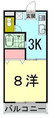 ホワイトビレッジB棟(1K/3階)の間取り写真