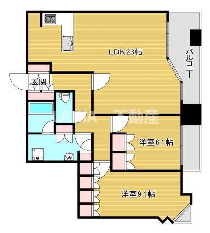 夕陽丘イクス(2LDK/8階)の間取り写真