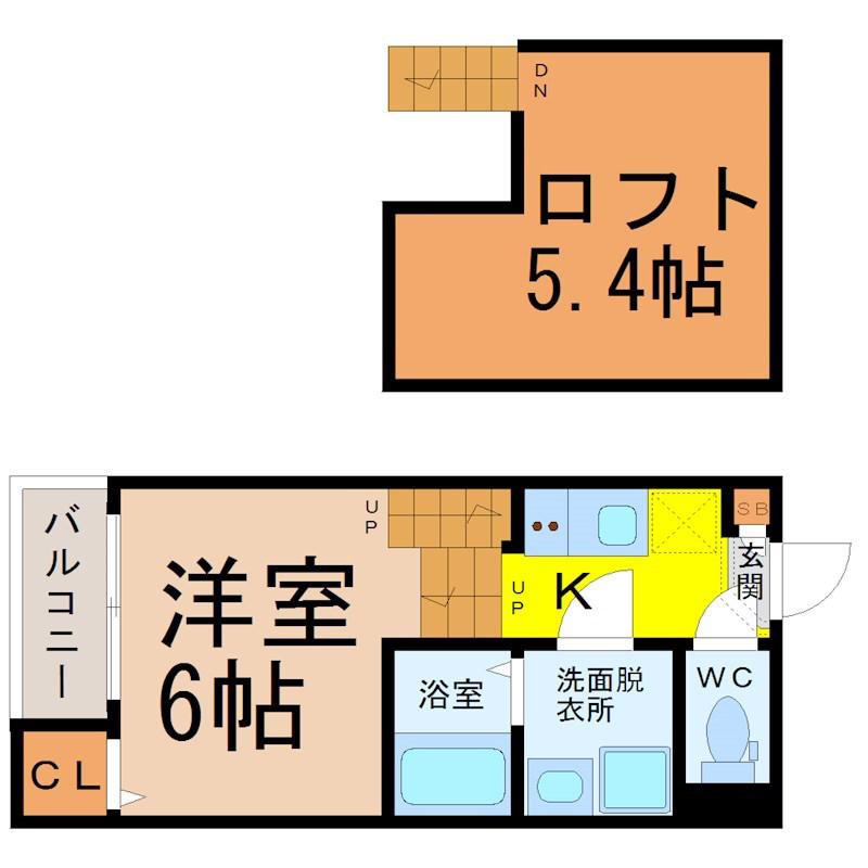 コンフォートうたたね(1SK/2階)の間取り写真