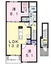 ウィステリアB(2LDK/2階)の間取り写真