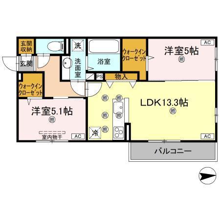 コンフォリア木太(2LDK/2階)の間取り写真