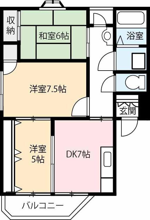 ライズマンション大町(3DK/4階)の間取り写真