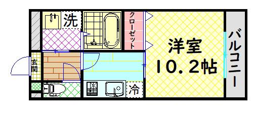 アムールSORS泉ヶ丘(1K/2階)の間取り写真