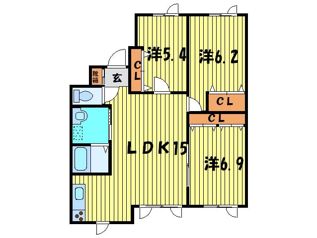 地下鉄東西線 南郷13丁目駅 徒歩16分 4階建 築26年(3LDK/4階)の間取り写真