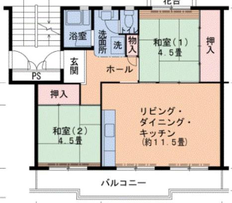 UR泉南尾崎(2LDK/3階)の間取り写真