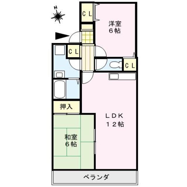 サンライズ三沢(2LDK/2階)の間取り写真