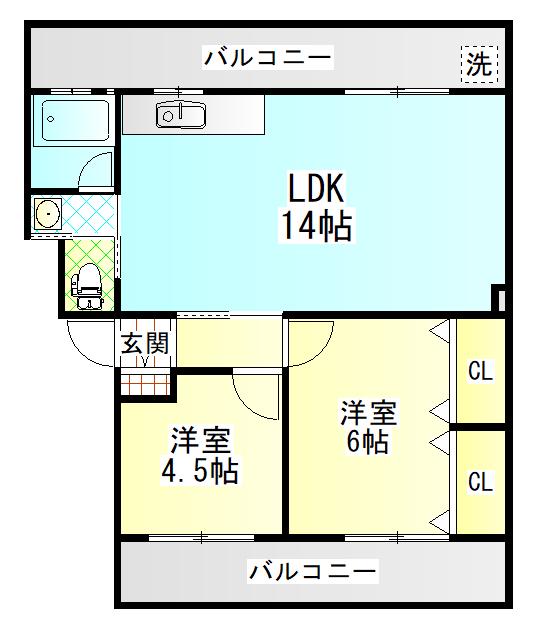 ミヤザキ第二マンション(2LDK/3階)の間取り写真