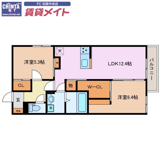 ディーシャンブル大黒田(2LDK/3階)の間取り写真