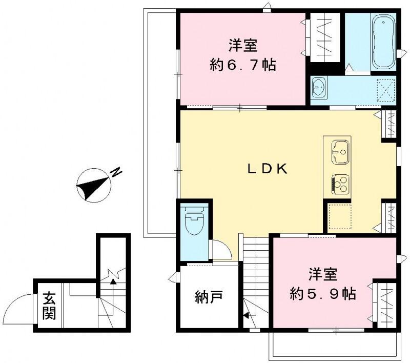 クインテット土生(2LDK/2階)の間取り写真