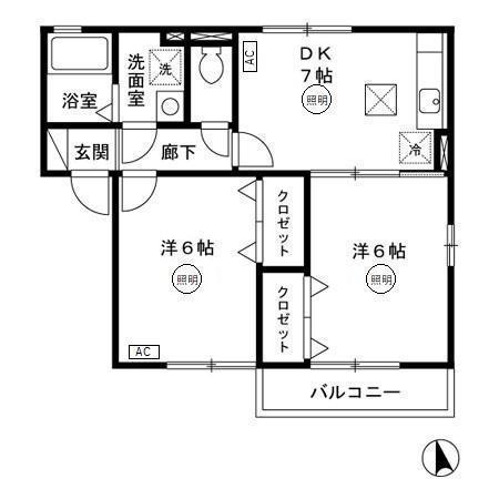 グランモア泉南(2DK/1階)の間取り写真