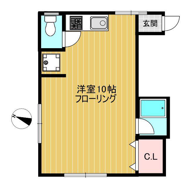 常讃ハイツ(ワンルーム/2階)の間取り写真