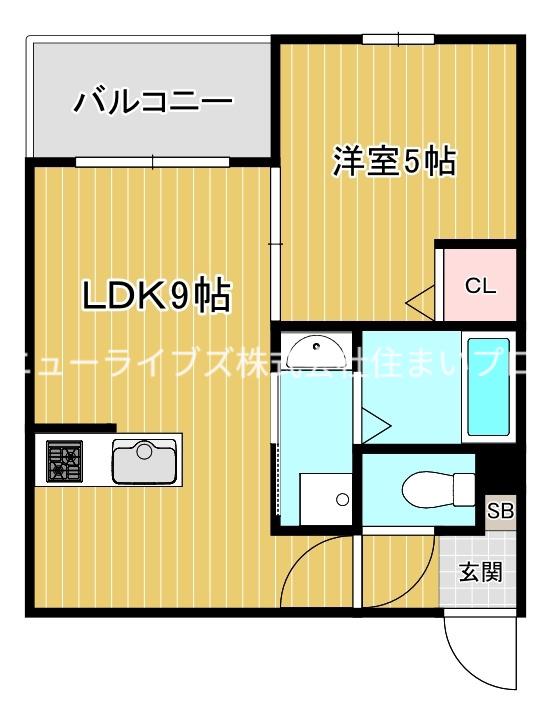 アレグリア古川橋浜町(1LDK/3階)の間取り写真
