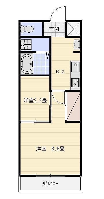 ゴールドサークル小松II(1SK/3階)の間取り写真