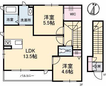 ワンデゥルン(2LDK/2階)の間取り写真