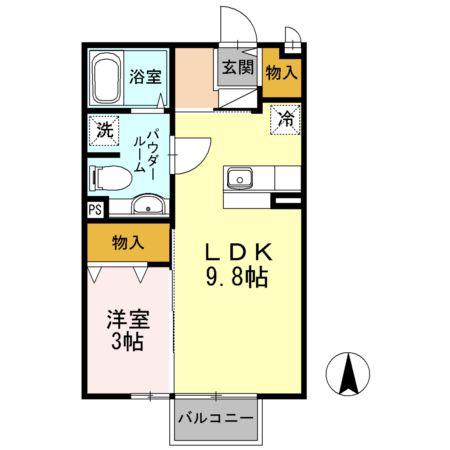 ジェネスONE神園A棟(1LDK/2階)の間取り写真
