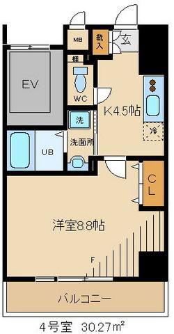 ソレアード山川(1K/4階)の間取り写真
