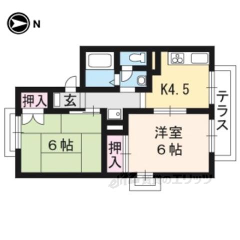 セジュールDEN(2DK/1階)の間取り写真