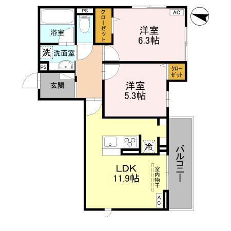 アメニティ 美南東(2LDK/2階)の間取り写真