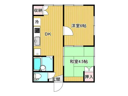 グリーンハウス(2K/2階)の間取り写真