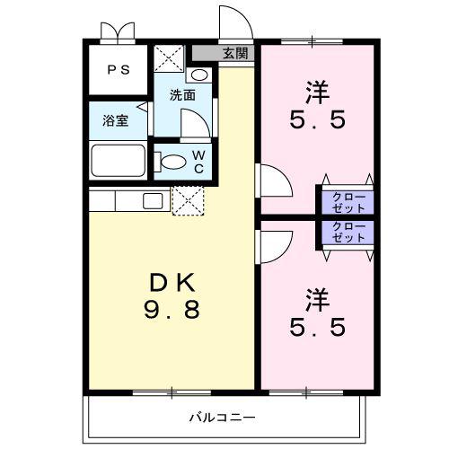ドミールサニー丹生(2DK/3階)の間取り写真