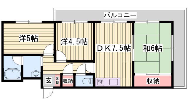ロイヤルコーポ姫路(3DK/4階)の間取り写真