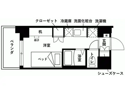 KDXレジデンス津田沼III(ワンルーム/1階)の間取り写真