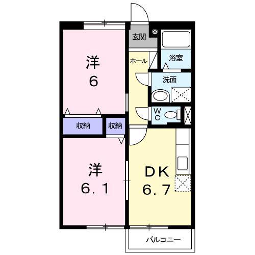 サニーヒルS(2DK/1階)の間取り写真