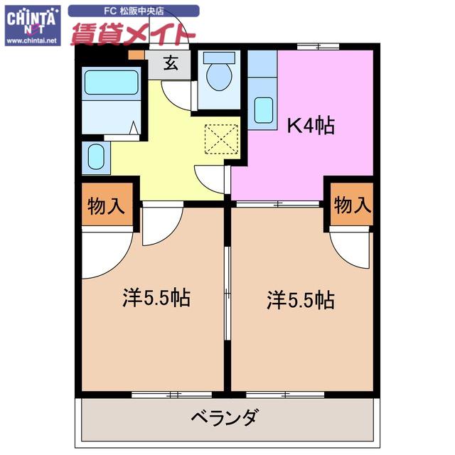コーポワールドB(2K/2階)の間取り写真