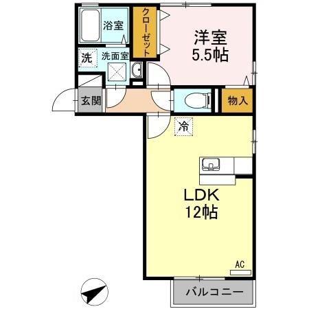 リッシハウス(1LDK/2階)の間取り写真