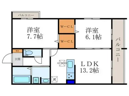 ヴァン ソレイユ 二条(2LDK/1階)の間取り写真