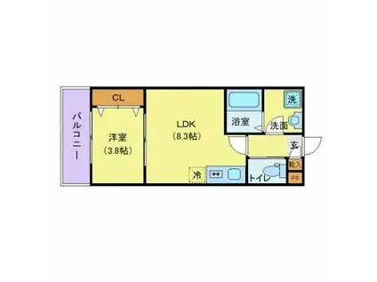 ジーメゾン海老名門沢橋(1LDK/2階)の間取り写真