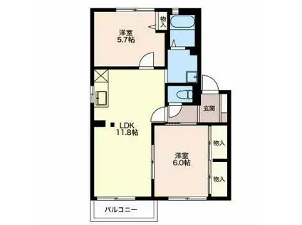 リヴィエールアレイ(2LDK/2階)の間取り写真