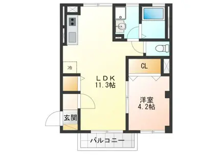 エルミタージュY(1LDK/2階)の間取り写真