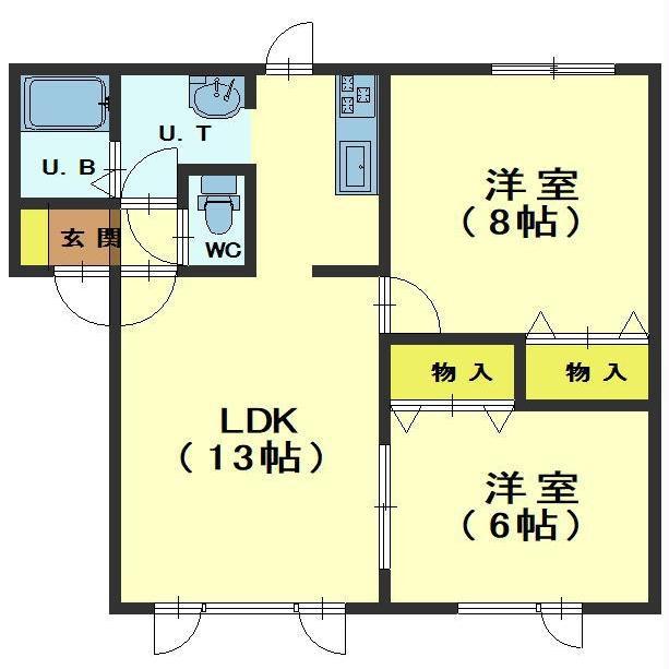 ハウスコンフォートA(2LDK/2階)の間取り写真