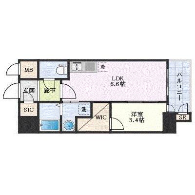 エステムコート名古屋新栄IVネスト(1DK/13階)の間取り写真