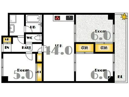 ビアビアンカマツヲ(3LDK/13階)の間取り写真