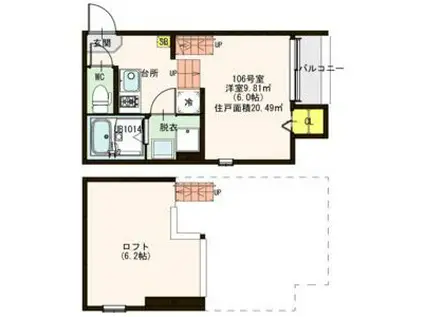 サウスERN GATE(ワンルーム/1階)の間取り写真