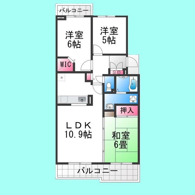 サニーコート鳳南(3LDK/3階)の間取り写真