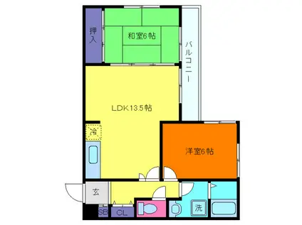 レフィナード芦屋(2LDK/1階)の間取り写真